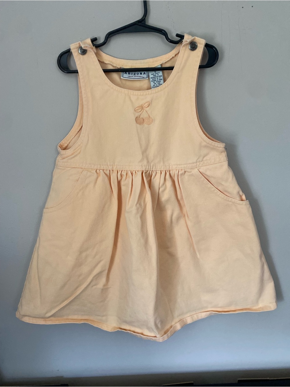 Vintage Arizona Jean Company Peach Sleeveless Dress with Embroidered Cherries